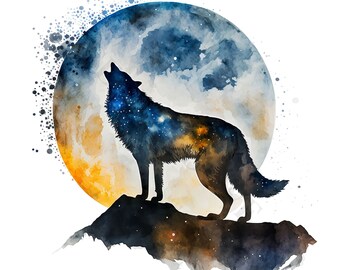 Moon Wolf Clipart - 12 High Quality PNGs, Memory Book, Junk Journals, Scrapbooks, Digital Planners, Commercial Use, Digital Download