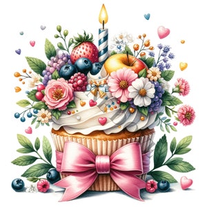 Birthday Cupcake Clipart - 16 PNG de haute qualité, Livre de mémoire, Journaux indésirables, Scrapbooks, Planificateurs numériques, Utilisation commerciale, Sublimation