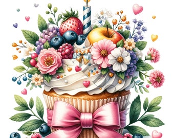 Birthday Cupcake Clipart - 16 High Quality PNGs, Memory Book, Junk Journals, Scrapbooks, Digital Planners, Commercial Use, Sublimation