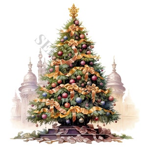 Clipart albero di Natale vintage - 12 PNG di alta qualità, creazione di carta digitale, pianificatore digitale, abbigliamento, acquerello, download digitale