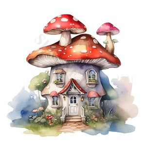 Clipart maison champignon vénéneux - 10 PNG de haute qualité, téléchargement numérique, fabrication de cartes, clipart, créations numériques en papier