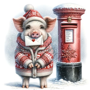 Aquarell Weihnachten Schwein Clipart - 12 hochwertige JPGs, digitales Papier Basteln, digitaler Planer, Kleidung, Aquarell, digitaler Download
