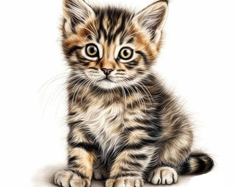 Cute Kitten Clipart - 12 High Quality JPGs, Watercolor, Digital Planner, Junk Journal, Wall Art, Digital Download