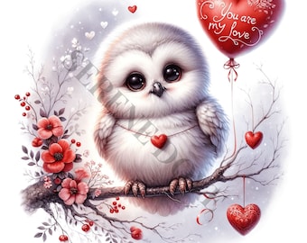 Owl With Hearts Clipart - 12 High Quality PNGs, Memory Book, Junk Journals, Scrapbooks, Digital Planners, Commercial Use, Sublimation