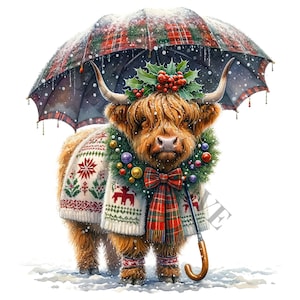 Highland Kuh Weihnachten Clipart - 13 hochwertige PNGs, Memory Book, Junk Journals, Scrapbooks, Digital Planner, kommerzielle Nutzung, Sublimation