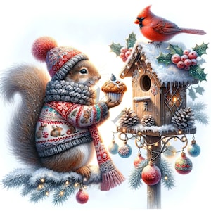 Clipart scoiattolo di Natale dell'acquerello - 14 JPG di alta qualità, creazione di carta digitale, pianificatore digitale, abbigliamento, acquerello, download digitale