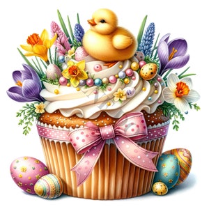 Clipart Cupcake di Pasqua - 19 PNG di alta qualità, Libro dei ricordi, Diari spazzatura, Album di ritagli, Uso commerciale, Sublimazione