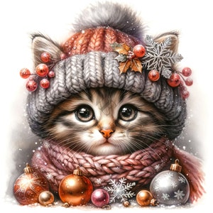 Clipart chatons de Noël - 12 fichiers PNG/JPG de haute qualité, livre de souvenirs, journaux indésirables, albums de coupures, agendas numériques, usage commercial, sublimation