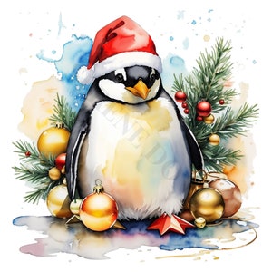 Kerstpinguïn Clipart - 12 hoogwaardige PNG's, digitale download, kaart maken, illustraties, digitale papierambachten