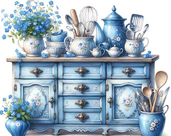 Shabby Chic Kitchen Cabinet Clipart - 19 High Quality PNGs, Memory Book, Junk Journals, Scrab, Digital Planners, Commercial Use, Sublimation