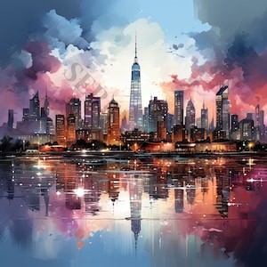 Night City Clipart - 14 hoge kwaliteit JPG's, digitaal papier maken, digitale planner, kleding, aquarel, digitale download