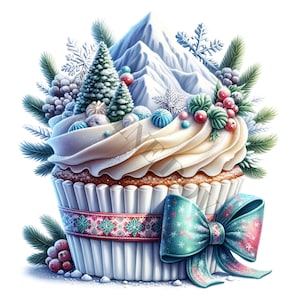 Frosty Winter Cupcake Clipart - 15 PNG de alta calidad, descarga digital, creación de tarjetas, imágenes prediseñadas, artesanía de papel digital, sublimación