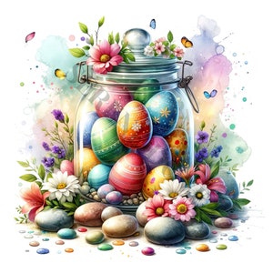 Paaseieren Jar Clipart - 14 PNG's van hoge kwaliteit, Geheugenboek, Ongewenste tijdschriften, Plakboeken, Digitale Planners, Commercieel Gebruik, Sublimatie