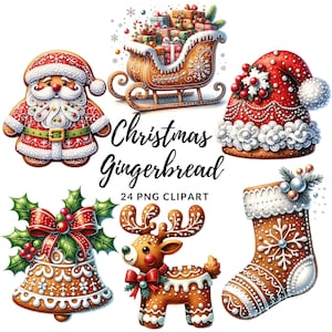 Clipart Noël pain d'épice - 24 PNG de haute qualité, livre de souvenirs, journaux indésirables, albums de coupures, agendas numériques, usage commercial, sublimation