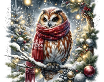 Christmas Owl Clipart - 13 High Quality PNGs, Memory Book, Junk Journals, Scrapbooks, Digital Planners, Commercial Use, Sublimation