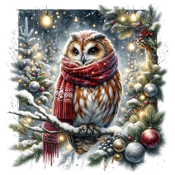 Christmas Owl Clipart - 13 High Quality PNGs, Memory Book, Junk Journals, Scrapbooks, Digital Planners, Commercial Use, Sublimation