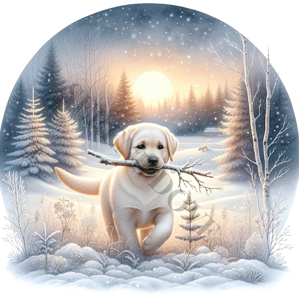 Winter Labrador Retriever Clipart - 13 High Quality PNGs, Junk Journals, Scrapbooks, Digital Planners, Commercial Use, Sublimation