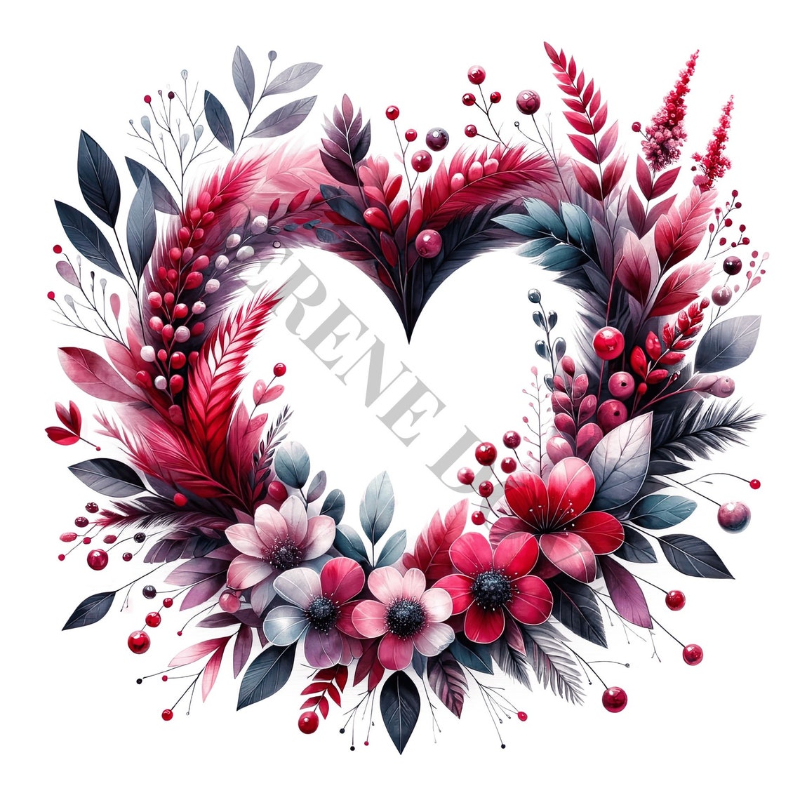 Floral Heart Wreath Clipart - 12 High Quality Pngs, Memory Book, Junk ...