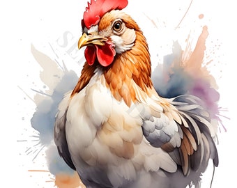 Watercolor Chicken Clipart – 11 PNGs for Digital Crafting (Digital Download)