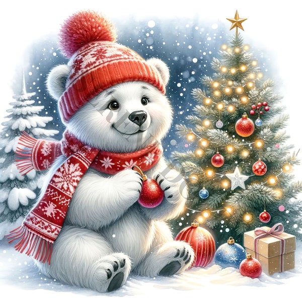 Clipart de oso polar de Navidad - 18 JPG de alta calidad, elaboración de papel digital, planificador digital, ropa, acuarela, descarga digital