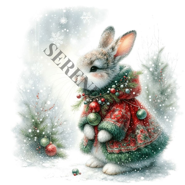 Christmas Animals Clipart - 14 PNG de haute qualité, Création de papier numérique, Planificateur numérique, Vêtements, Aquarelle, Téléchargement numérique, Sublimation