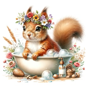 Cute Squirrel Clipart - 16 PNG de haute qualité, Livre de mémoire, Journaux indésirables, Scrapbooks, Planificateurs numériques, Utilisation commerciale, Sublimation