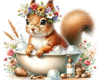 Schattige eekhoorn clipart - 16 hoogwaardige PNG's, geheugenboek, ongewenste tijdschriften, plakboeken, digitale planners, commercieel gebruik, sublimatie