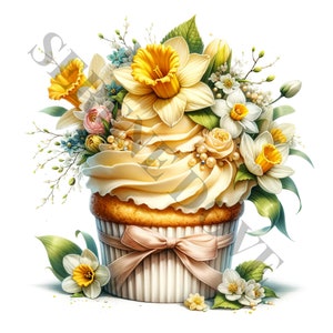 Clipart Cupcake fleurs printanières - 18 PNG de haute qualité, livres de souvenirs, journaux indésirables, albums de coupures, agendas, usage commercial, téléchargement numérique