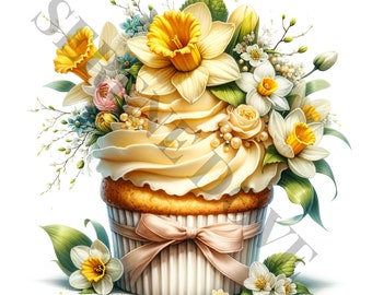 Spring Flowers Cupcake Clipart - 18 High Quality PNGs, Memory Books, Junk Journals, Scrapbooks, Planners, Commercial Use, Digital Download