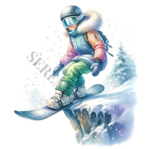 Snowboarden clipart-12 hoge kwaliteit PNG's, geheugenboek, ongewenste tijdschriften, plakboeken, commercieel gebruik, sublimatie