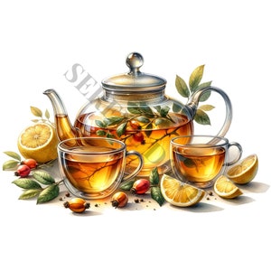 Clipart de chá de ervas - 14 PNGs de alta qualidade, livros de memória, diários indesejados, álbuns de recortes, planejadores, uso comercial, download digital, sublimação
