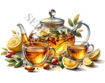 Herbal Tea Clipart - 14 High Quality PNGs, Memory Books, Junk Journals, Scrapbooks, Planners, Commercial Use, Digital Download, Sublimation