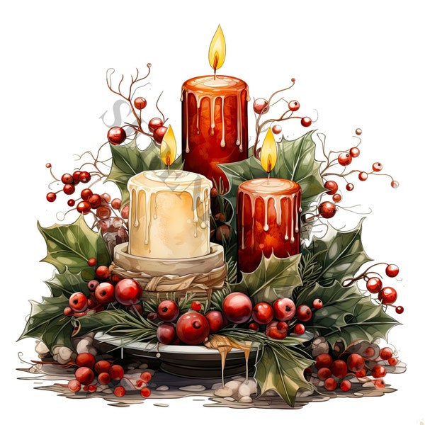 Christmas Candle Set 2 Clipart - 12 High Quality PNGs, Digital Planner, Junk Journal, Scrapbook, Memory Book, Commercial Use, Sublimation
