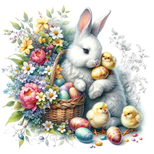 Easter Bunny Clipart - 15 High Quality PNGs, Memory Book, Junk Journals, Scrapbooks, Commercial Use, Sublimation