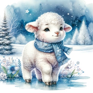 Cute Winter Sheep Clipart - 14 PNG di alta qualità, Download digitale, Creazione di cartoline, Clip Art, Mestiere di carta digitale, Sublimazione