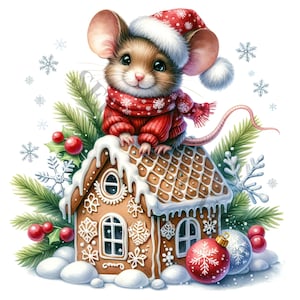 Clipart di topi di Natale - 12 PNG di alta qualità, libro dei ricordi, diari spazzatura, album di ritagli, pianificatori digitali, uso commerciale, download digitale