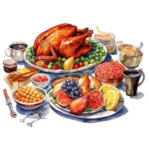 Clipart de jantar de Natal - 12 PNGs de alta qualidade, planejador digital, diário indesejado, álbum de recortes, livro de memórias, uso comercial, download digital