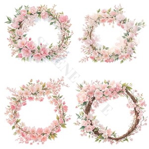 Ghirlanda di fiori di ciliegio - Download digitale, Creazione di cartoline, Supporti misti, Creazioni con carta digitale, Clipart, Fiori ad acquerello