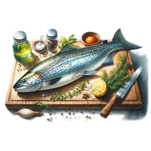 新鮮な魚のクリップアート - 20 種類の高品質 PNG、メモリーブック、ジャンクジャーナル、スクラップブック、デジタルプランナー、商用利用、昇華