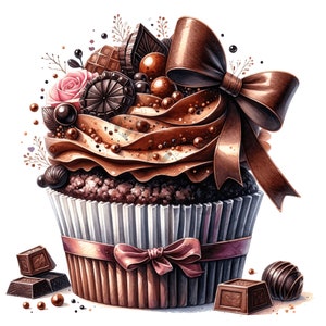 Chocolate Cupcake Clipart - 18 PNGs de alta qualidade, livro de memórias, diários de lixo, álbuns de recortes, planejadores digitais, uso comercial, sublimação