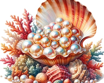 Seashells And Pearls Clipart - 12 High Quality PNGs, Memory Book, Junk Journals, Scrapbooks, Digital Planners, Commercial Use, Sublimation