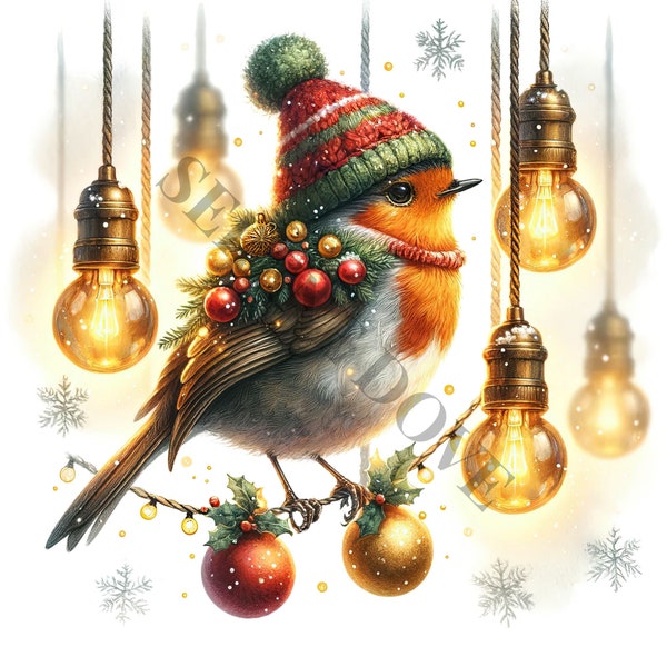 Christmas Robin Clipart - 12 PNG de haute qualité, Livre de mémoire, Journaux indésirables, Scrapbooks, Planificateurs numériques, Utilisation commerciale, Sublimation