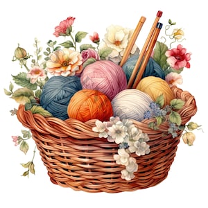 Knitting Basket Clipart - 12 High Quality PNGs, Digital Planner, Junk Journal, Scrapbook, Memory Book, Commercial Use, Sublimation