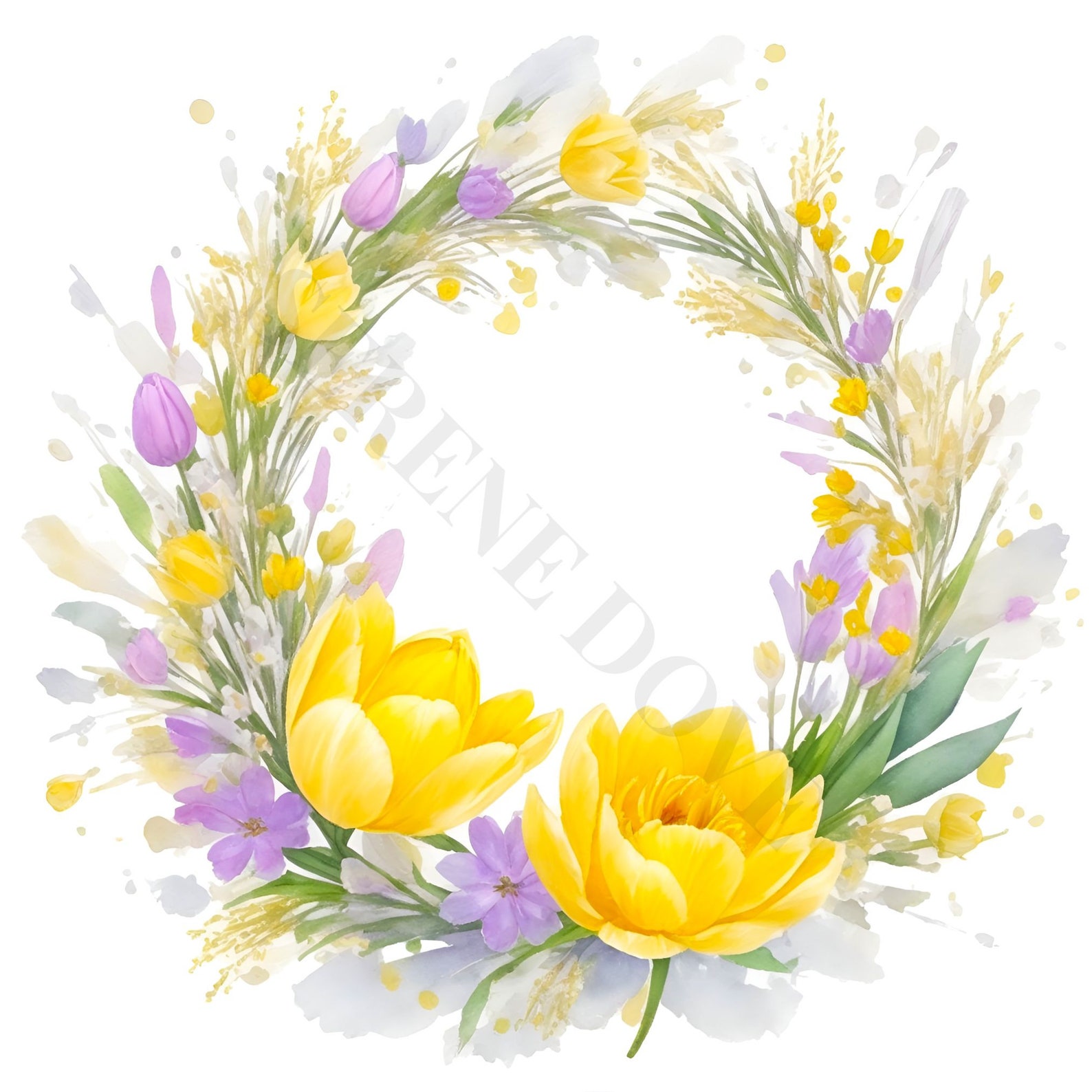 Yellow Tulip Clipart Bundle - Watercolor Spring Flowers PNG, Floral ...