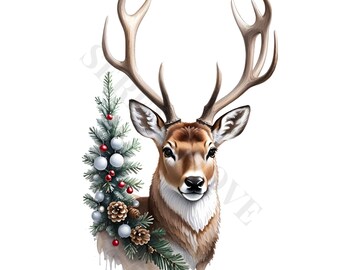 Clipart di cervi natalizi – Immagini PNG per le festività (Download digitale)