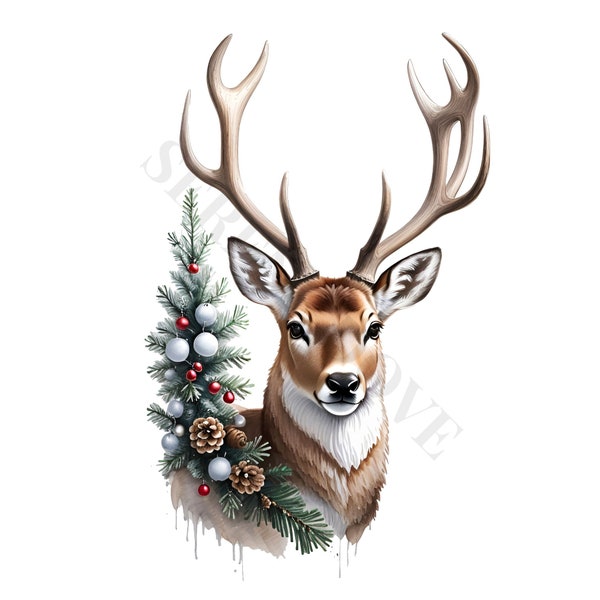 Christmas Deer Clipart - 12 High Quality PNGs, Memory Book, Junk Journals, Scrapbooks, Digital Planners, Commercial Use, Digital Download