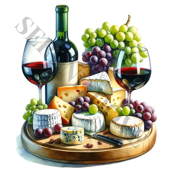 Cheese And Wine Clipart - 12 High Quality PNGs, Memory Book, Junk Journals, Scrapbooks, Digital Planners, Commercial Use, Sublimation