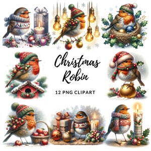 Christmas Robin Clipart - 12 High Quality Pngs, Memory Book, Junk ...