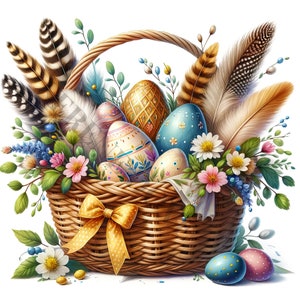 Clipart del cestino delle uova di Pasqua - 12 PNG di alta qualità, Libro dei ricordi, Diari spazzatura, Album di ritagli, Pianificatori digitali, Uso commerciale, Sublimazione