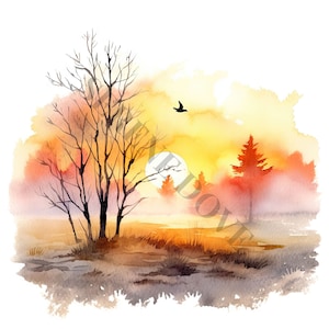 Misty Sunrise Clipart - 12 High Quality JPGs, Digital Paper Crafting, Digital Planner, Apparel, Watercolor, Digital Download